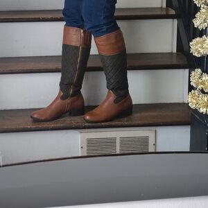 Nautica Orli Women's Quilted Riding Boots Sz 7 Brown Tan Olive Knee High